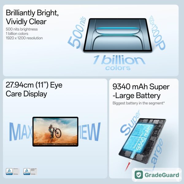 OnePlus Pad Lite 11-inch 6GB/128GB — Aero Blue (Refurbished) — graded and tested