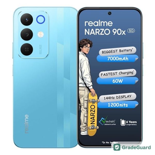 realme NARZO 90x 5G 128GB — Flash Blue (Refurbished) — graded and tested